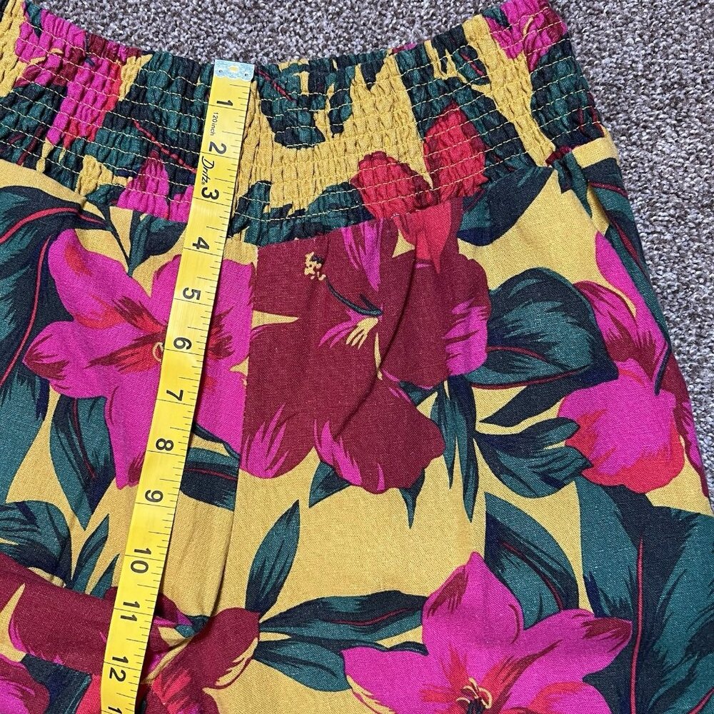 Tahari Women Wide Leg Linen Pants Medium Size Tropical Cropped Floral Pull On - Picture 6 of 13